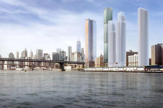 A rendering of what the four towers in Two Bridges would look like on the East River.
